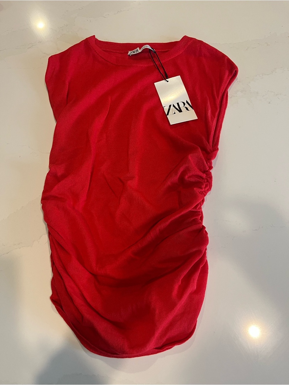 ZARA Red Sleeveless Ruched Tank Top